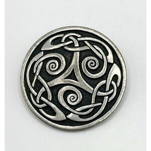 St Justin Cornish Pewter Celtic Knot  Plaid Shield Brooch Signed
